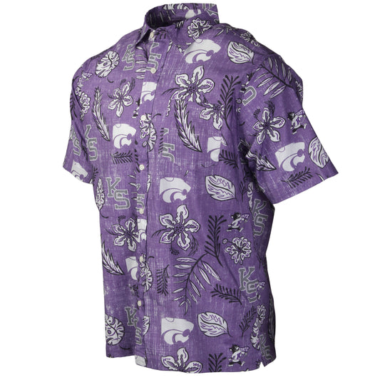 Kansas State Wildcats Wes and Willy Mens College Hawaiian Short Sleeve Button Down Shirt Vintage Floral