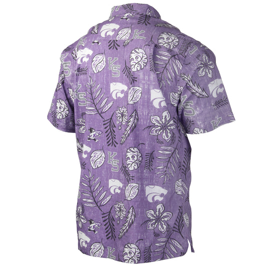 Kansas State Wildcats Wes and Willy Mens College Hawaiian Short Sleeve Button Down Shirt Vintage Floral