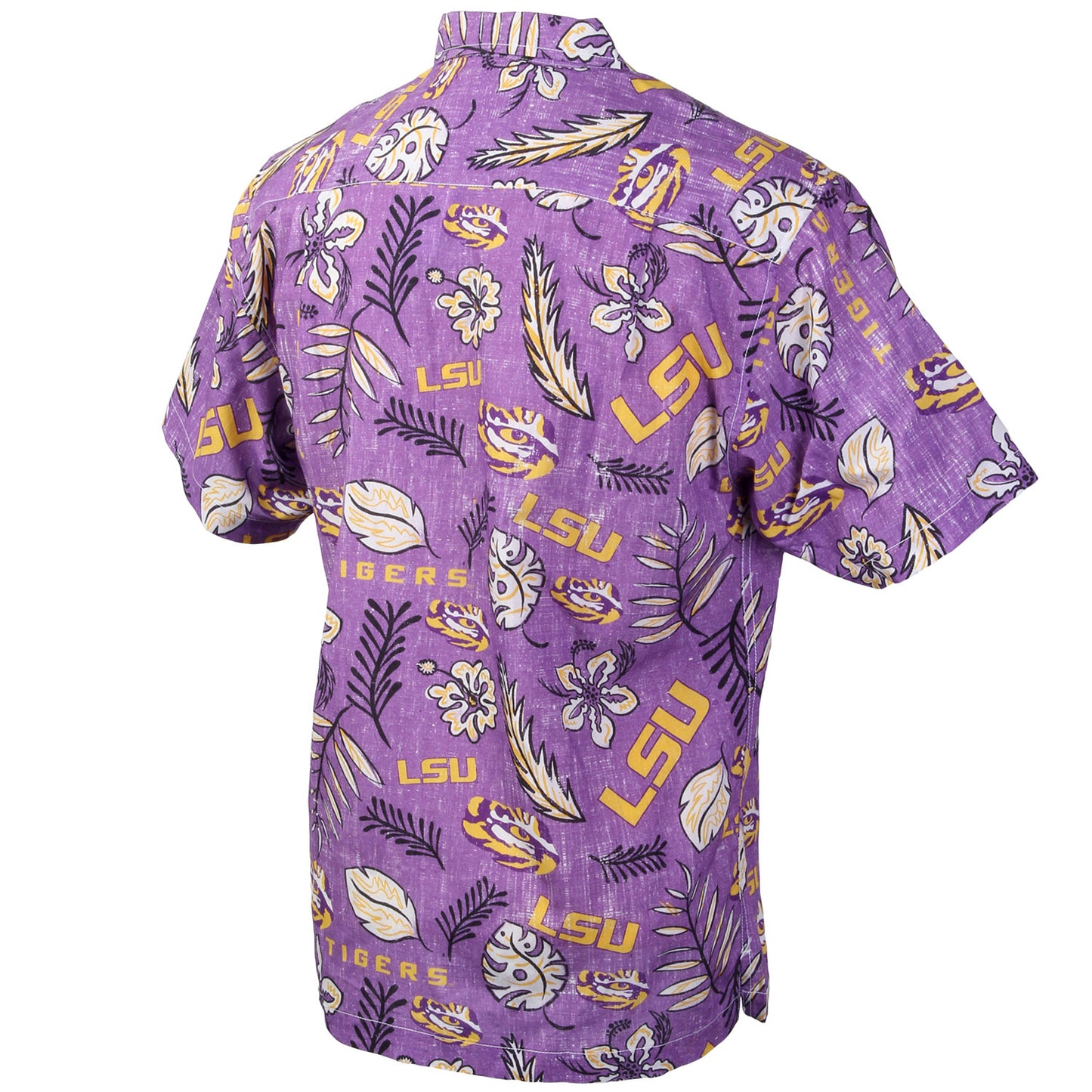 LSU Tigers Wes and Willy Mens College Hawaiian Short Sleeve Button Down Shirt Vintage Floral