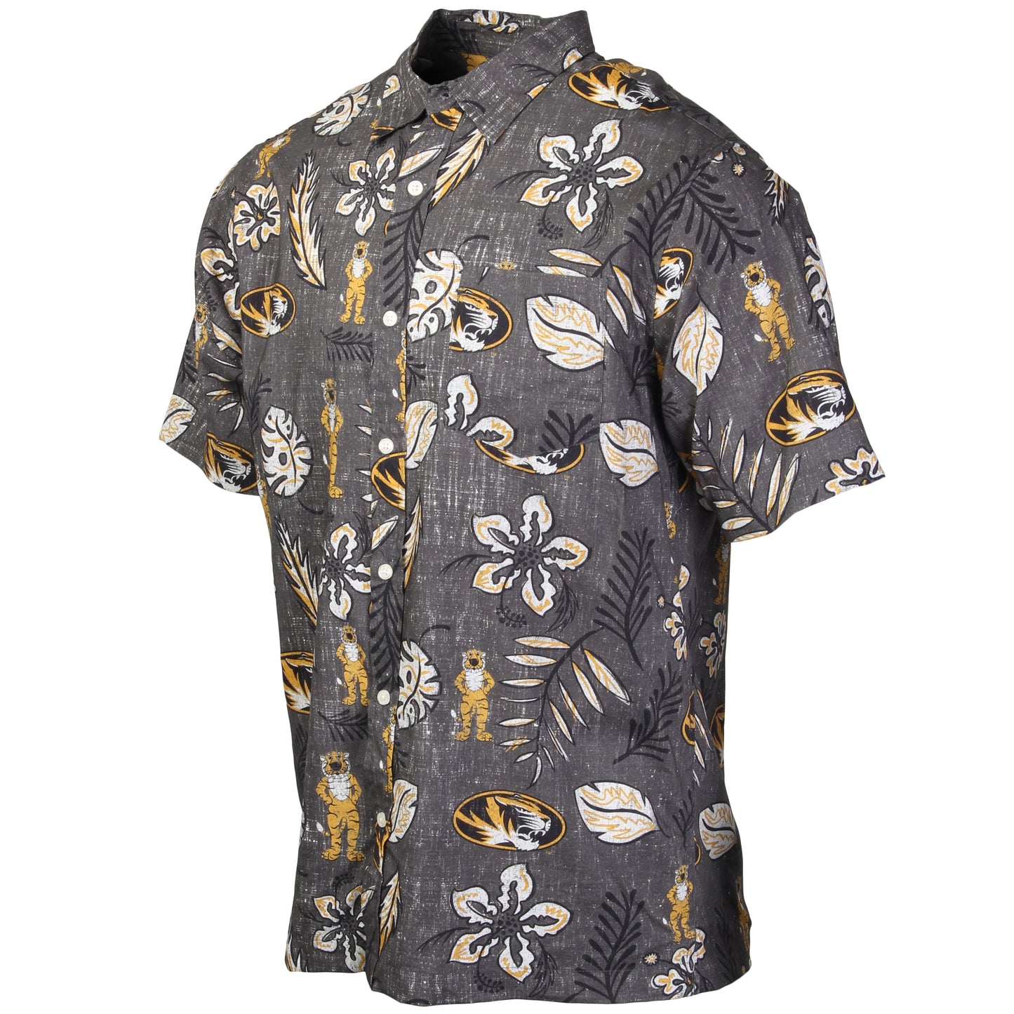 Missouri Tigers Wes and Willy Mens College Hawaiian Short Sleeve Button Down Shirt Vintage Floral