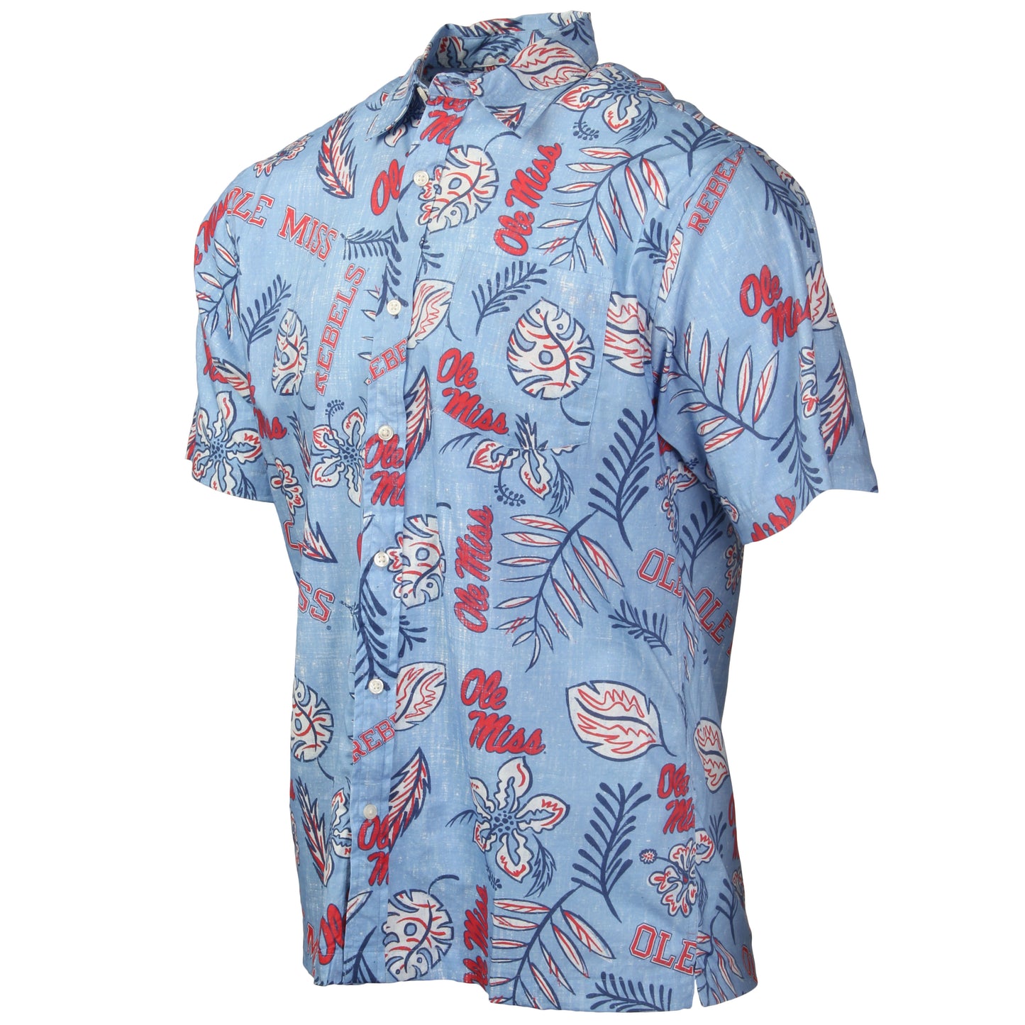 Ole Miss Rebels Wes and Willy Mens College Hawaiian Short Sleeve Button Down Shirt Vintage Floral