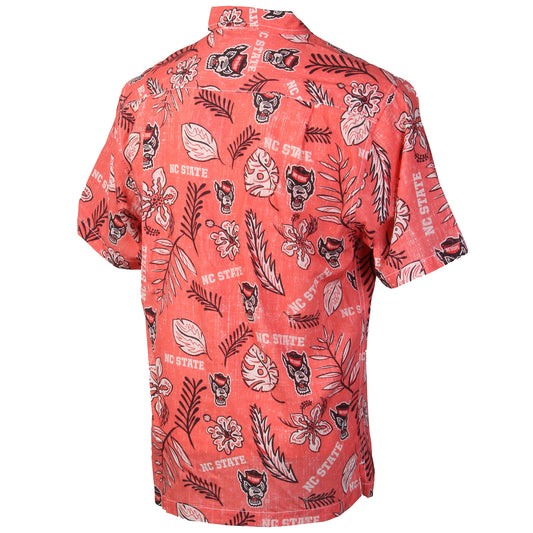 North Carolina State Wolfpack Wes and Willy Mens College Hawaiian Short Sleeve Button Down Shirt Vintage Floral