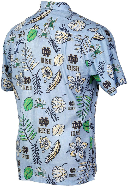 Notre Dame Fighting Irish Wes and Willy Mens College Hawaiian Short Sleeve Button Down Shirt Vintage Floral