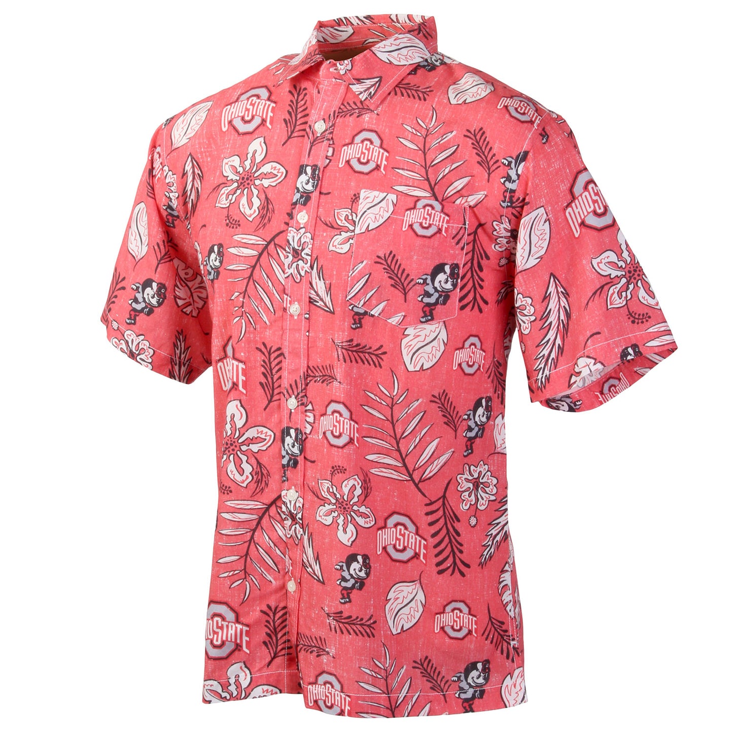 Ohio State Buckeyes Wes and Willy Mens College Hawaiian Short Sleeve Button Down Shirt Vintage Floral