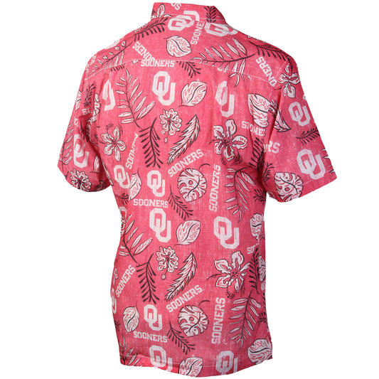 Oklahoma Sooners Wes and Willy Mens College Hawaiian Short Sleeve Button Down Shirt Vintage Floral