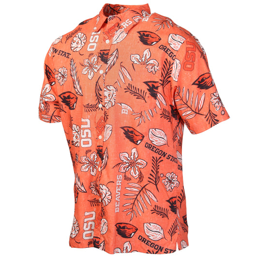 Oregon State Beavers Wes and Willy Mens College Hawaiian Short Sleeve Button Down Shirt Vintage Floral