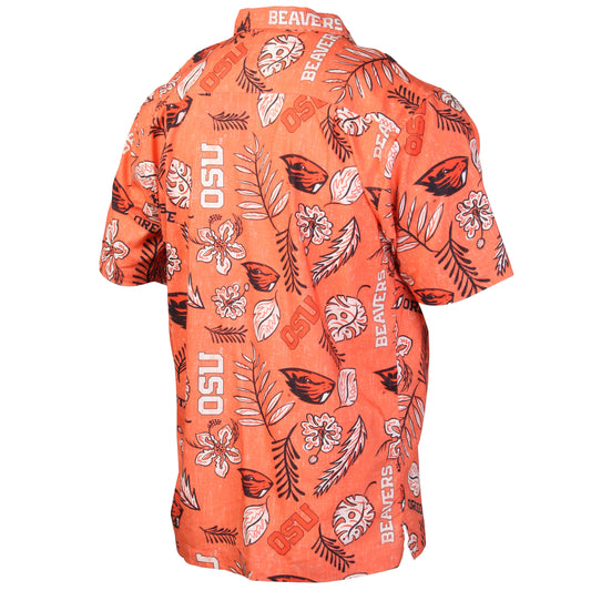 Oregon State Beavers Wes and Willy Mens College Hawaiian Short Sleeve Button Down Shirt Vintage Floral