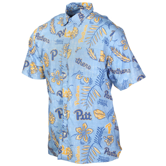Pittsburgh Panthers Wes and Willy Mens College Hawaiian Short Sleeve Button Down Shirt Vintage Floral
