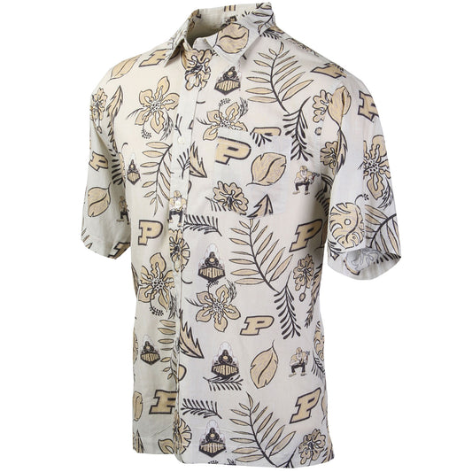 Purdue Boilermakers Wes and Willy Mens College Hawaiian Short Sleeve Button Down Shirt Vintage Floral