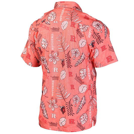 Rutgers Scarlet Knights Wes and Willy Mens College Hawaiian Short Sleeve Button Down Shirt Vintage Floral