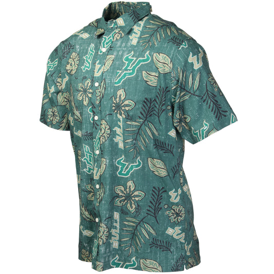 South Florida Bulls Wes and Willy Mens College Hawaiian Short Sleeve Button Down Shirt Vintage Floral