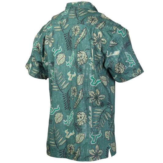 South Florida Bulls Wes and Willy Mens College Hawaiian Short Sleeve Button Down Shirt Vintage Floral