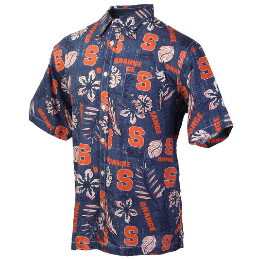 Syracuse Orange Wes and Willy Mens College Hawaiian Short Sleeve Button Down Shirt Vintage Floral
