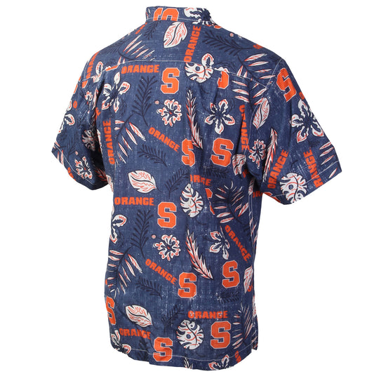 Syracuse Orange Wes and Willy Mens College Hawaiian Short Sleeve Button Down Shirt Vintage Floral