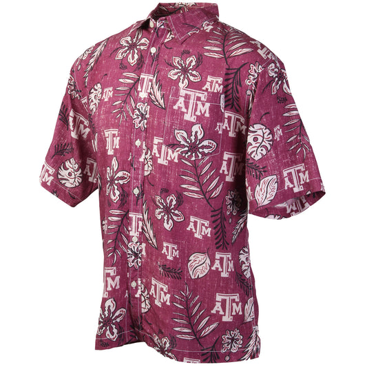 Texas A&M Aggies Wes and Willy Mens College Hawaiian Short Sleeve Button Down Shirt Vintage Floral