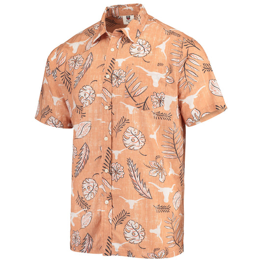 Texas Longhorns Wes and Willy Mens College Hawaiian Short Sleeve Button Down Shirt Vintage Floral
