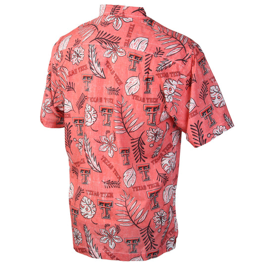 Texas Tech Red Raiders Wes and Willy Mens College Hawaiian Short Sleeve Button Down Shirt Vintage Floral