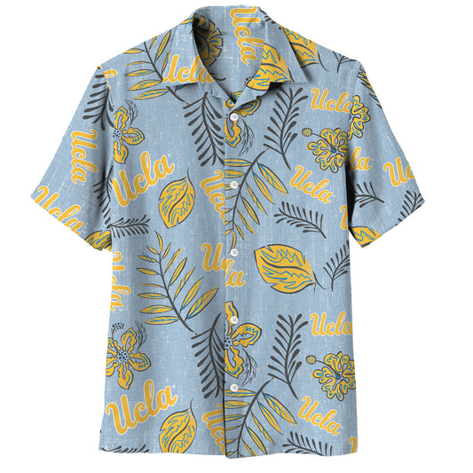 UCLA Bruins Wes and Willy Mens College Hawaiian Short Sleeve Button Down Shirt Vintage Floral