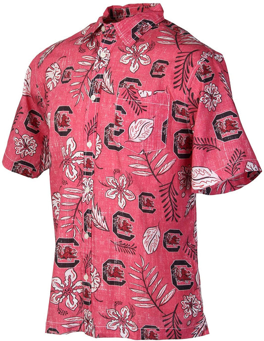 South Carolina Gamecocks Wes and Willy Mens College Hawaiian Short Sleeve Button Down Shirt Vintage Floral