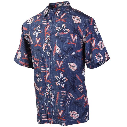 Virginia Cavaliers Wes and Willy Mens College Hawaiian Short Sleeve Button Down Shirt Vintage Floral