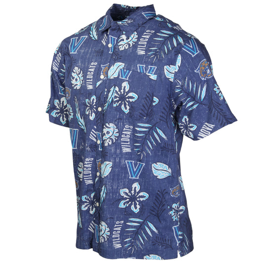 Villanova Wildcats Wes and Willy Mens College Hawaiian Short Sleeve Button Down Shirt Vintage Floral
