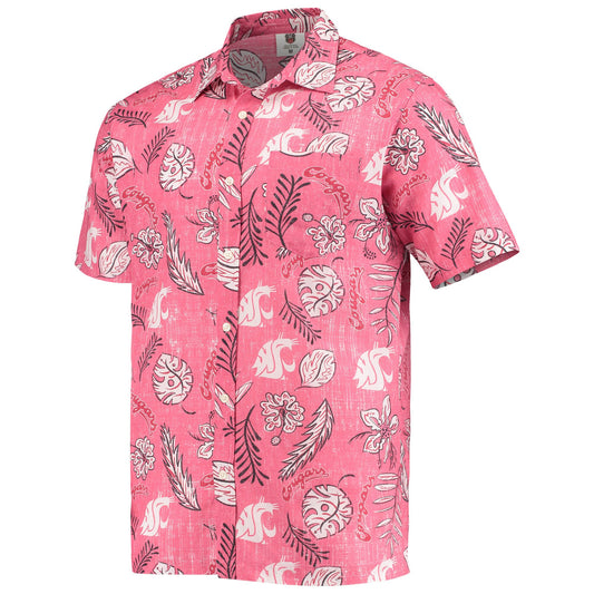 Washington State Cougars Wes and Willy Mens College Hawaiian Short Sleeve Button Down Shirt Vintage Floral
