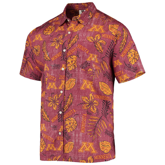 Minnesota Golden Gophers Wes and Willy Mens College Hawaiian Short Sleeve Button Down Shirt Vintage Floral