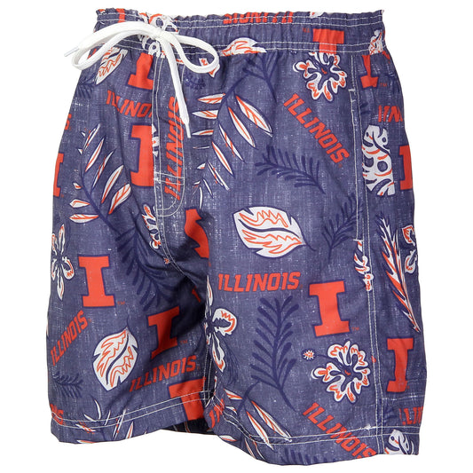 Illinois Fighting Illini Wes and Willy Mens College Vintage Floral Swim Trunks