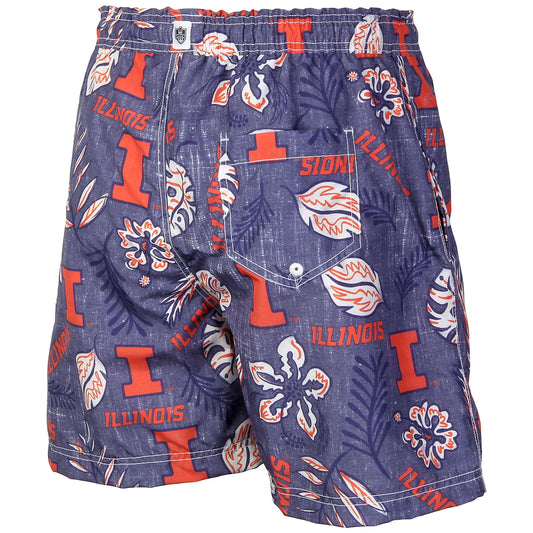 Illinois Fighting Illini Wes and Willy Mens College Vintage Floral Swim Trunks