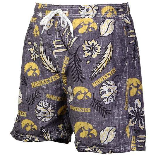Iowa Hawkeyes Wes and Willy Mens College Vintage Floral Swim Trunks