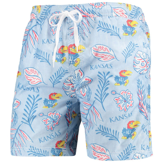 Kansas Jayhawks Wes and Willy Mens College Vintage Floral Swim Trunks