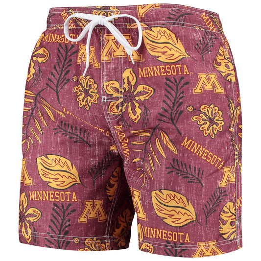 Minnesota Golden Gophers Wes and Willy Mens College Vintage Floral Swim Trunks