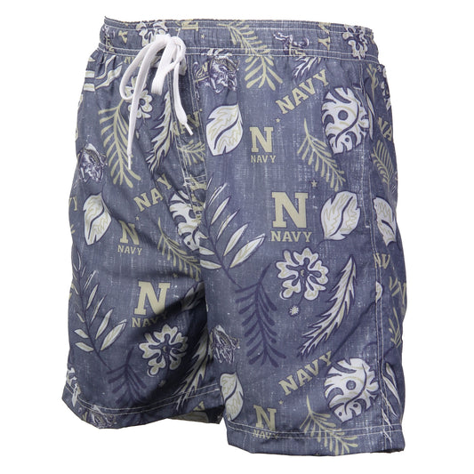 Navy Midshipmen Wes and Willy Mens College Vintage Floral Swim Trunks