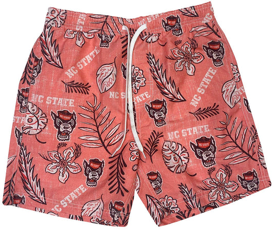 North Carolina State Wolfpack Wes and Willy Mens College Vintage Floral Swim Trunks