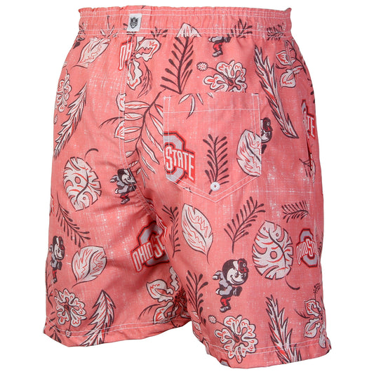 Ohio State Buckeyes Wes and Willy Mens College Vintage Floral Swim Trunks