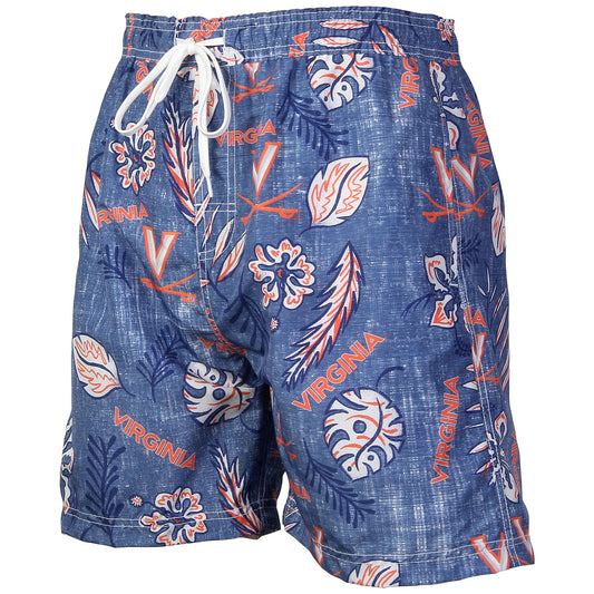 Virginia Cavaliers Wes and Willy Mens College Vintage Floral Swim Trunks