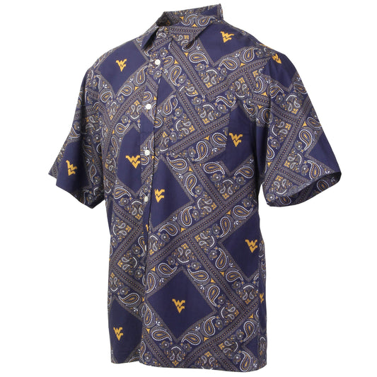 West Virginia Mountaineers Wes and Willy Mens College Paisley Button Up Shirt