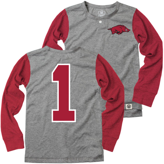 Arkansas Razorbacks Wes and Willy Boys Long Sleeve Henley Shirt