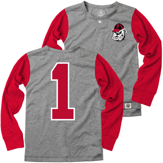 Georgia Bulldogs Wes and Willy Boys Long Sleeve Henley Shirt