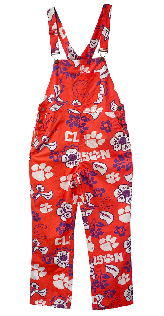 Clemson Tigers Wes and Willy Mens College Floral Lightweight Fashion Overalls