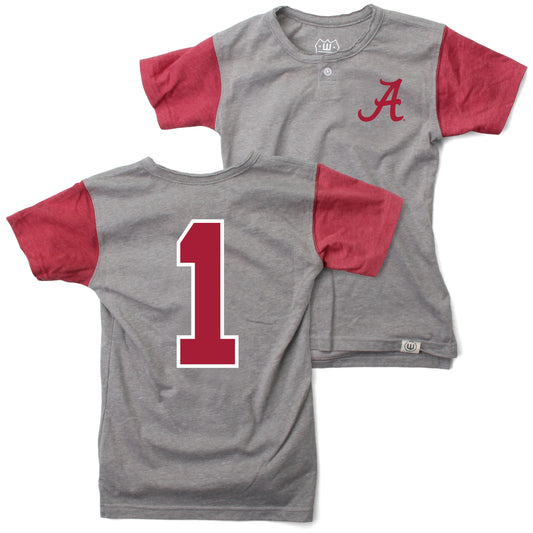 Alabama Crimson Tide Wes and Willy Boys Short Sleeve Baseball Henley T-Shirt