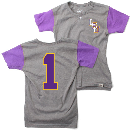 LSU Tigers Wes and Willy Boys Short Sleeve Baseball Henley T-Shirt