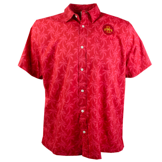 Iowa State Cyclones Wes and Willy Mens Palm Tree Button Up Hawaiian Shirt