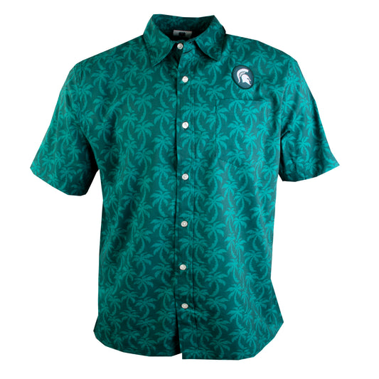 Michigan State Spartans Wes and Willy Mens Palm Tree Button Up Hawaiian Shirt