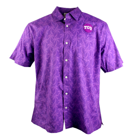 TCU Horned Frogs Wes and Willy Mens Palm Tree Button Up Hawaiian Shirt