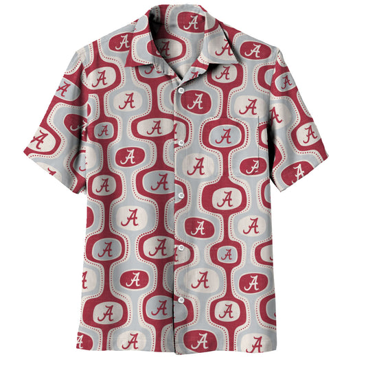 Alabama Crimson Tide Wes and Willy Mens College Cabana Boy Retro Button Down Hawaiian Short Sleeve Shirt