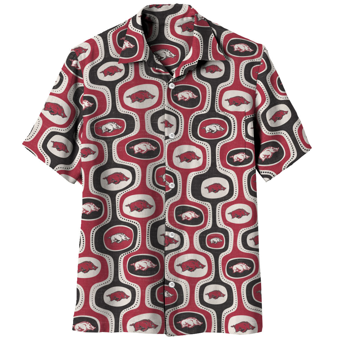 Arkansas Razorbacks Wes and Willy Mens College Cabana Boy Retro Button Down Hawaiian Short Sleeve Shirt