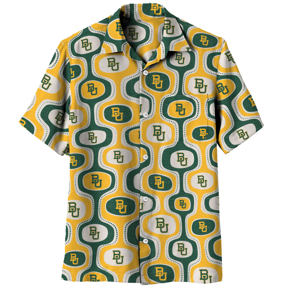 Baylor Bears Wes and Willy Mens College Cabana Boy Retro Button Down Hawaiian Short Sleeve Shirt