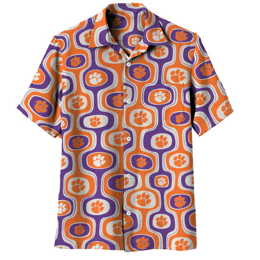 Clemson Tigers Wes and Willy Mens College Cabana Boy Retro Button Down Hawaiian Short Sleeve Shirt
