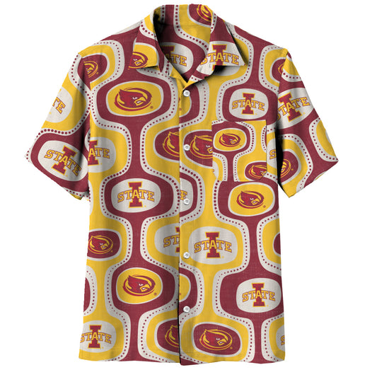 Iowa State Cyclones Wes and Willy Mens College Cabana Boy Retro Button Down Hawaiian Short Sleeve Shirt